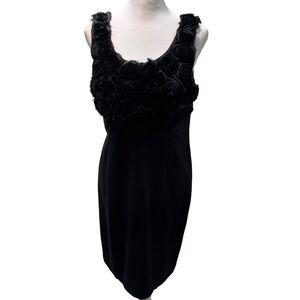 Carmen Marc Valvo Black Rosette Floral Applique Sheath Dress Womens Size M #920